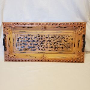 Metal Distressed Vintage Look Serving Tray With Handles, 24" x 11-1/2"